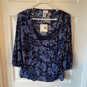 Jaclyn Smith Blouse Some S Size Medium Floral 3/4 Sleeve Scoop Neck Flutter NWT